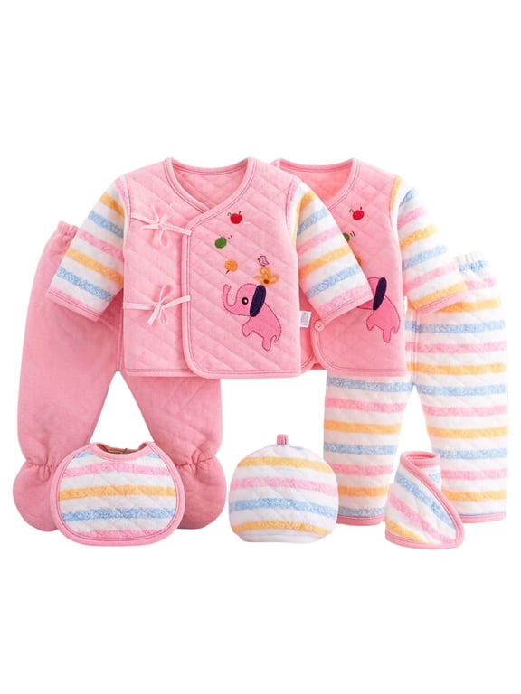 Newborn Preemie Boy Girl 7Pcs Unisex Newborn Baby Cotton Layette Outfit Set Newborn to 3 Months Essentials and Accessories Gifts Layette Set(Pink,0-3 Months)