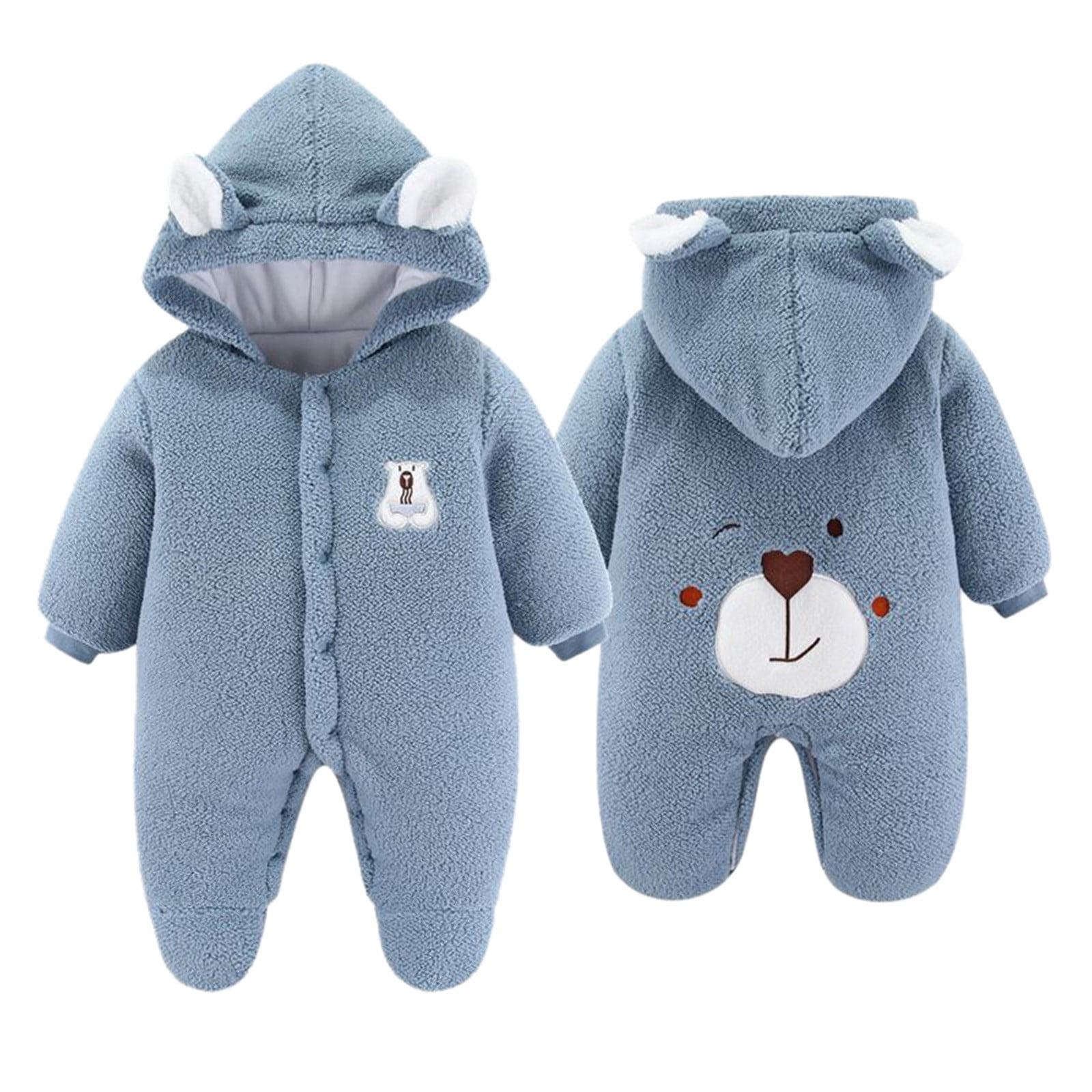 Staki Sleepers Baby Girl Fluffy Baby Girl Winter Romper Onesie Plush Hooded Long Sleeve Jumpsuit Bodysuit Fall Clothes(Blue,0-3 Months)
