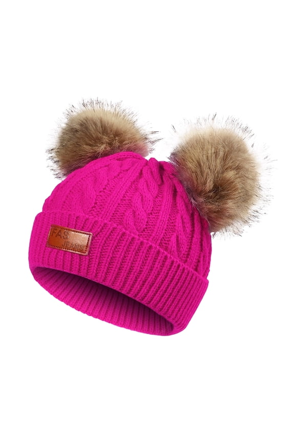 Newborn Winter Hat Infant Baby Beanie with Bear Ear Cute Winter Hat for Toddler Boys Girls Soft Knitted Cap(Hot Pink,0-24 Months)