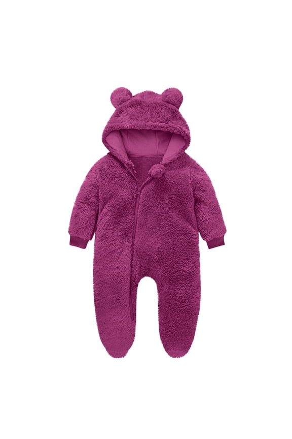 Newborn Winter Romper Fleece Hooded Jumpsuit Snowsuit Warm Outfits Zipper Outwear for Infant 0-12M(Hot Pink,3-6 Months)