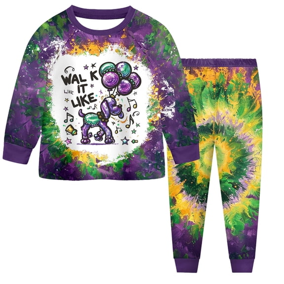 Staki Outfit Set for Girls Toddler Baby Girl Mardi Gras Outfit Fall Clothes Carnival Long Sleeve Plaid Pant Set 2-9Y(Dark Purple,2-3 Years)