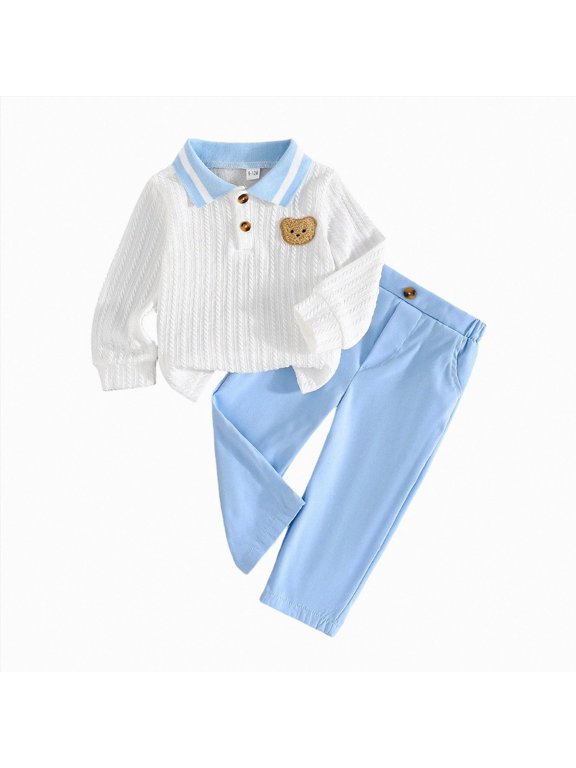 Outfits for Kids Boys 2 Piece Spring Fall Outfit Kids Active Sweatshirt and Pants Set for Little/Big Boys 9-12 Months(Light Blue, 9-12 Months)