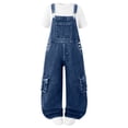 thumbnail image 1 of Staki Overalls for Girls Girls Denim Overalls Kids Sleeveless Wide Leg Jumpsuit Bib Overall with Pockets 8-14Y(9-10 Years,Blue), 1 of 9