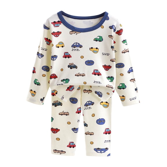 Staki Pajamas for Boys Boys Pajamas Long Sleeve Top Long Pants Christmas Pajama Sets Kids Funny Prints Pjs 2 Piece Boy Sleepwear(Blue,1-2 Years)