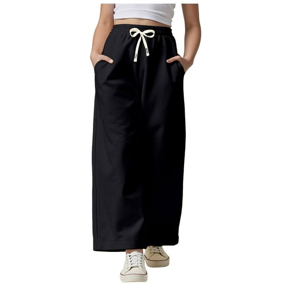 Staki Pants for Teens Girls Sweatpants Kids Cotton Drawstring Joggers Athletic Pants with Pockets for Girls(Black,11-12 Years)