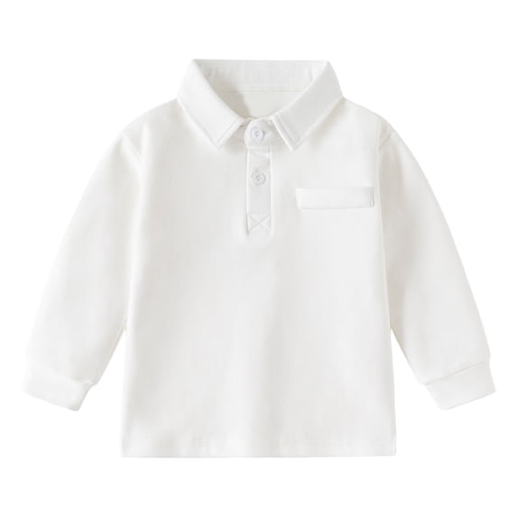 Staki Polo Long Sleeve Boys Silky Soft Moisture Wicking Long Sleeve Polo Shirt(White,5-6 Years)