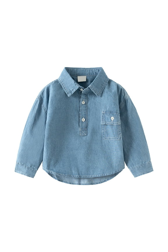 Polo Shirts for Toddler Boys Boys Long Sleeve Polo Shirt Athletic Casual Top Polo for Kids(Light Blue,4-5 Years)