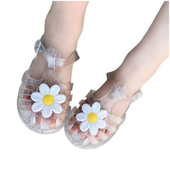 Staki Princess Shoes for Girls Jelly Sandals for Girls Water Beach Glitter Slingback Flat Sandals Closed Toe Summer Dress Shoes for Toddler(White,6.5 Big Kid)