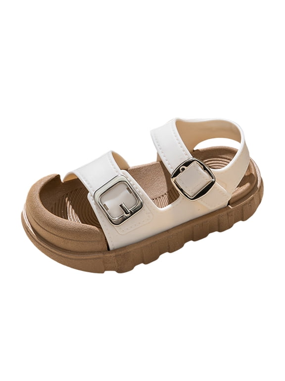 Sandal Girls Girls Open Toe Princess Flat Sandals with Comfort Sole Summer Sandals(White,1.5 Big Kid)