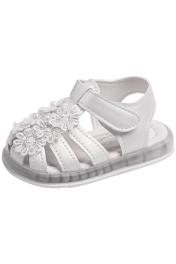 Sandals for Toddler Girls Kids LED Light up Shoes Girls Sandals Toddler Slippers Indoor Outdoor Non-slip White,6 Big Kid