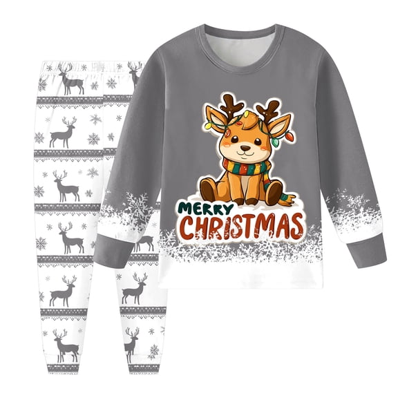 Staki Satin Christmas Pajamas Boys Pajamas Long Sleeve Top Long Pants Christmas Pajama Sets Kids Funny Prints Pjs 2 Piece Boy Sleepwear(Gray,2-3 Years)