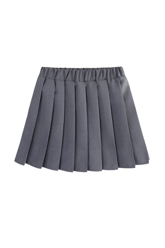 School Girl Costume Girls Pleated Skirt with Shorts – Plaid Tennis Skorts & Solid School Uniform Skirts for Toddler/Big Kids 2-9Y 10-18Y(Gray,8-9 Years)