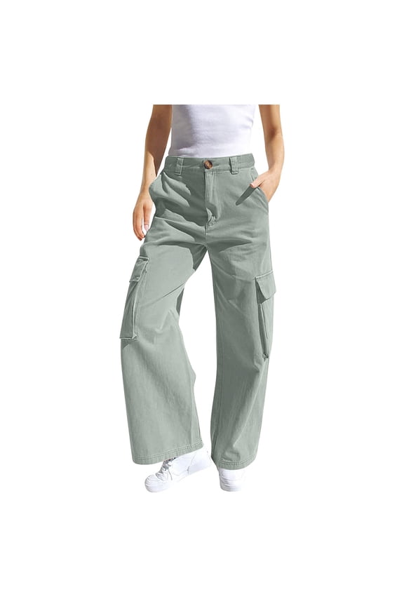 School Pants For Girls Cargo Pants Girls Pants Y2K Baggy Rave Clothes Waterproof with Pockets(Mint Green,8-9 Years)