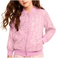 thumbnail image 1 of Staki Sequin Jacket Girls's' Sequin Bomb Jacket Shiny Set Long Sleeved Zipper Bright Color for Girls' Kid Birthday Concert Varsity Jacket(Pink,5-6 Years), 1 of 6
