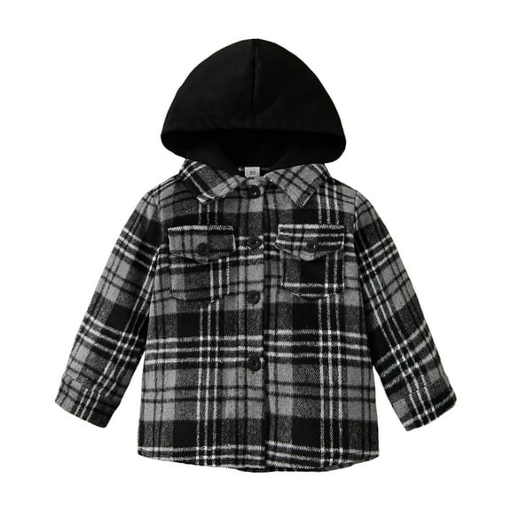 Staki Shirts Boys Toddler Baby Boys Plaid Shirts Jacket Long Sleeve Lapel Button Down Top Outwear Clothes 12M,18M,24M,3T,4T,5T,6-8Y(Dark Gray,7-8 Years)