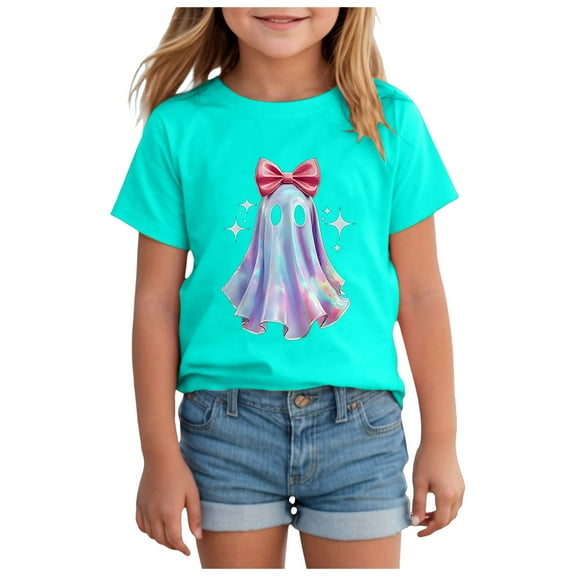 Staki Short Sleeve Halloween Shirt Halloween T-Shirts for Toddler Girls Short Sleeve Crew Neck Printing Tees Tops(Mint Green,2-3 Months)