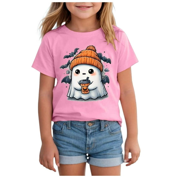 Staki Short Sleeve T-Shirts Toddler Baby Girls Clothes Summer Short Sleeve Funny Graphic Letters Print T-Shirt Top Cotton Tee(Pink,5-6 Years)