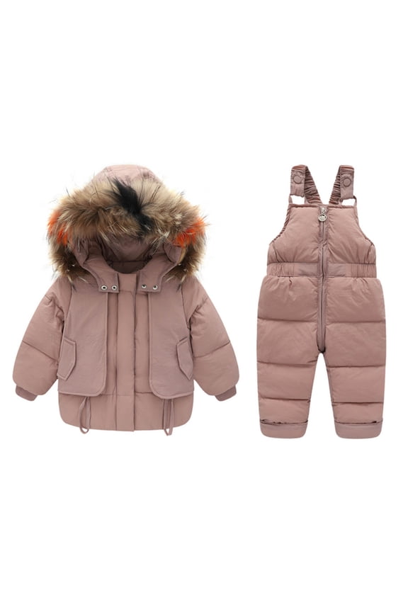 Snow Bibs Kids Kids 2 Piece Snowsuit Set Boy Winter Hooded Puffer Jacket & Snow Bib Pants Boy Ski Suits Ultralight Outfit 1Y,2T,3T,4T,5T(Pink,1-2 Years)