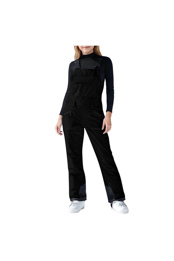 Snow Pants Girls Kids Snow Bibs - Waterproof Insulated Bibs Winter Overalls Kids Snow Pants for Girls 4T,5T,6Y,7Y,8Y,9Y,10-13Y(Black,4-5 Years)