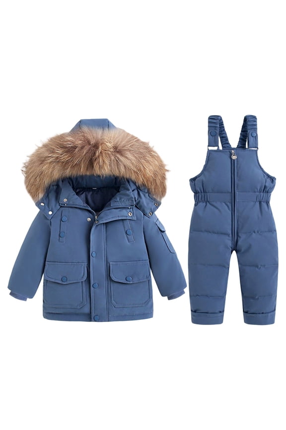 Snow Suits for Boys Boys Ski Jacket and Snowbib Snowsuit Set 2 Piece Zip Up Jacket and Overall Snowsuit Set for Little Kids 1Y,2T,3T,4T,5T(Blue,3-4 Years)