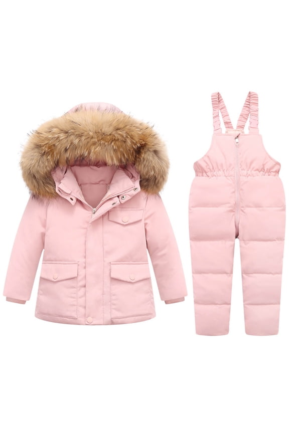 Snow Suits Boys Toddler Boy Snow Suit Kid Winter Snowsuit Outfits Hooded Jacket & Kids Snow Bibs Pants 2T,3T,4T,5T,6Y(Pink,5-6 Years)