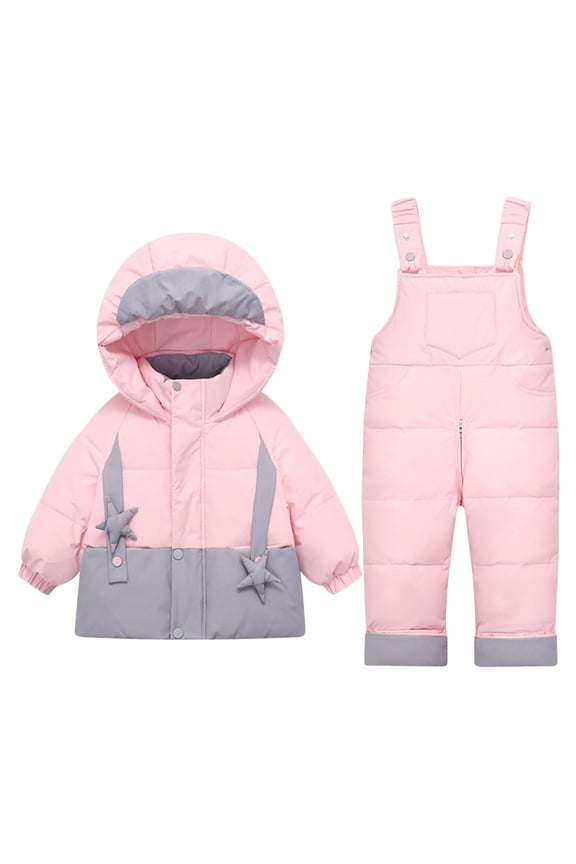 Snow Suits Girls Kids 2 Piece Snowsuit Set Winter Hooded Puffer Jacket & Snow Bib Pants Ultralight Outfit Girl Ski Suits 1Y,2T,3T,4T,5T(Pink,4-5 Years)