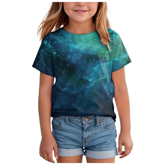 Staki Space Shirts for Girls Girls Shirts Short Sleeve 3D Print Funny Colorful Tee Shirts for Kids 1-5T 6-10Y 11-13Y(Light Pink,4-5 Years)
