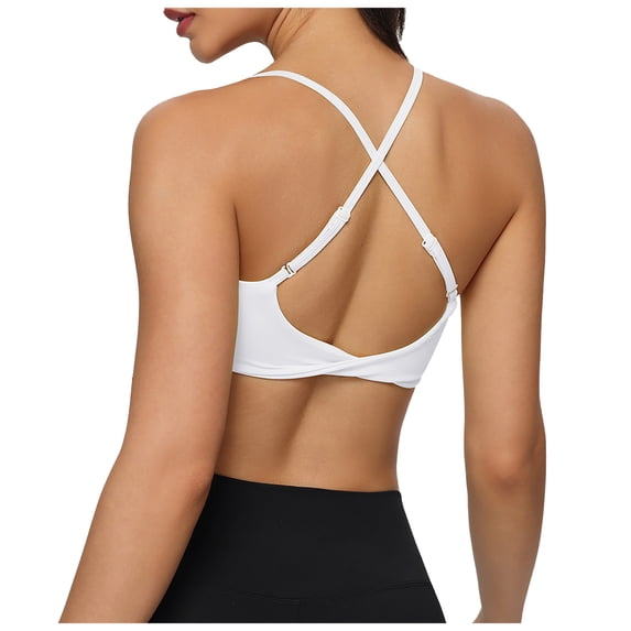 Staki Sports Bras for Women Padded Medium Support Criss Cross Strappy Bra Seamless High Impact Yoga Exercise Athletic Bras(White,XL)