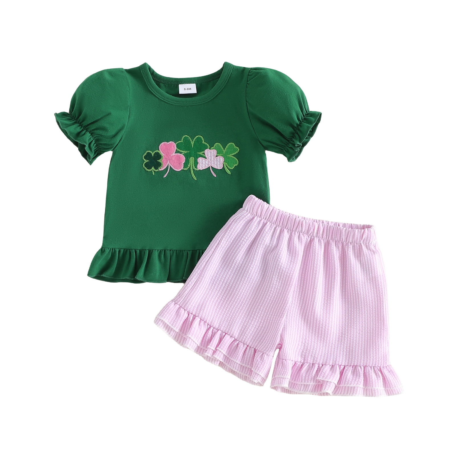 Staki Girls Clothes Short Sleeve Tops + Shorts Kids Summer T-shirt Outfit Baby Girls St Patricks Day Outfit 0-24M 2-3Y(Green,2-3 Years)