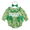 thumbnail image 1 of Staki St Patricks Day Baby Girl Outfit Cute Shamrock Smocked Bubble Romper Bodysuit Infant Spring Clothes Saint Patrick Baby Kleidung 0-18M(Green,12-18 Months), 1 of 8