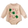 thumbnail image 1 of Staki St Patricks Day Baby Girl Outfit Cute Shamrock Smocked Bubble Romper Bodysuit Infant Spring Clothes St Patrick Park 0-18M(Beige,3-6 Months), 1 of 9
