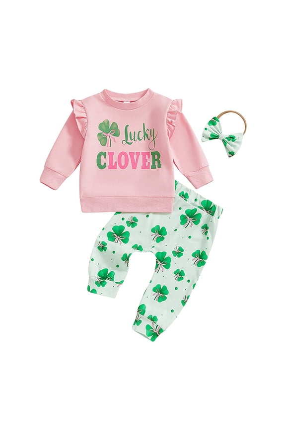 St Patricks Day Baby Girl Outfit Short Sleeve Tops Plaid Flared Pants Set Toddler Girl Irish Clothes Toddler Girl Lucky Shamrock Long Sleeve T-Shirt 3M,6M,12M,18M,24M(Pink,6-12 Month)