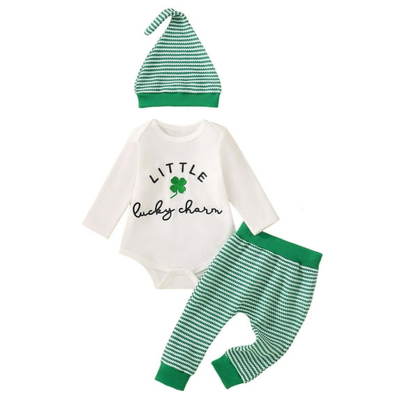 Staki St Patty Day Outfits for Girls Baby Girl St Patricks Day Outfit Long Sleeve Ruffle Romper + Flared Pants + Headband 3pcs Outfit Sets 0-18M(Green,12-18 Months)