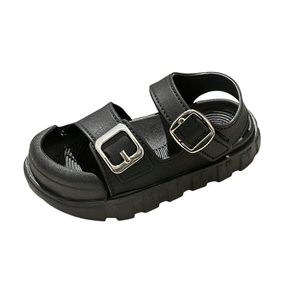 Staki Summer Sandals Toddler girls Girls Double Buckle Sandals Children's Adjustable Back Strap Water Sandal(Black,11.5 Little Kid)