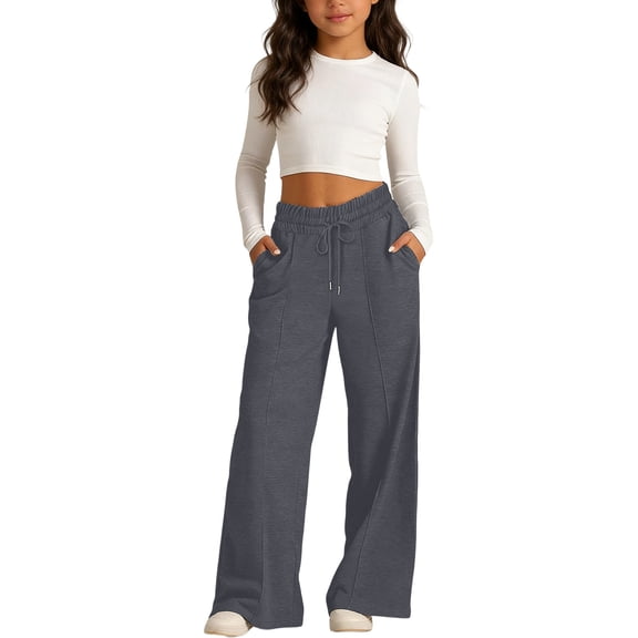 Staki Sweat Pants for Teens Girls Wide Straight Leg Loose Sweatpants Elastic Waist Drawstring Jogger Pants 2-9Y 10-14Y(Dark Gray,2-4 Years)