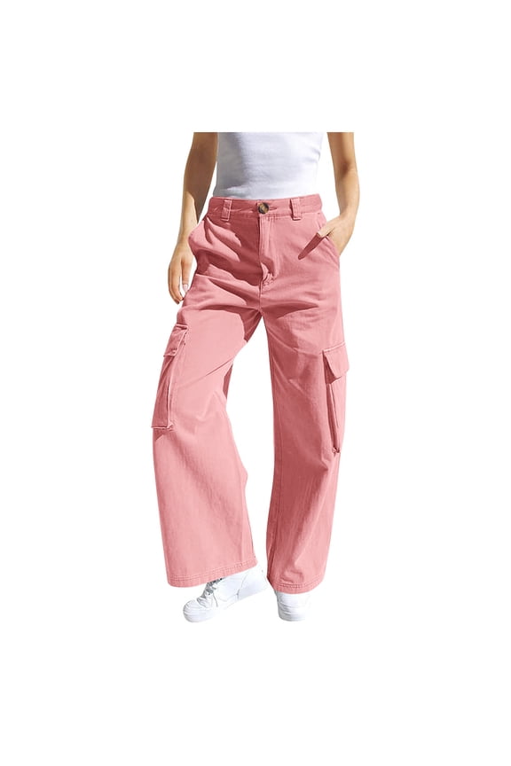 Sweatpants For Girls Cargo Pants for Girls Baggy Joggers Elastic Waist Wide Leg Hip Hop Dance Outfits(Pink,8-9 Years)