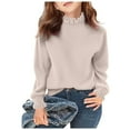 thumbnail image 1 of Staki Sweatshirts for Girls Little Kids Cable Knit Sweater Long Sleeve Pullover(1-2 Years,Beige), 1 of 5