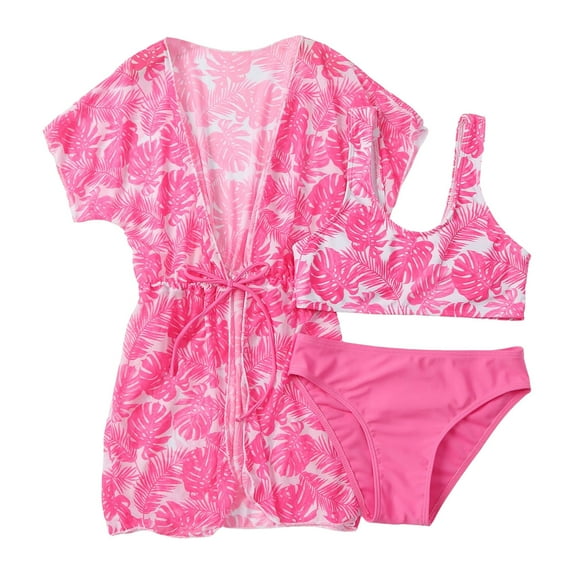 Staki Swim Suits Dresses for Teen Girls Girls Swimsuit Bathing Suits Bikini Set 3 Piece Girls' Swimwear Bathing Suit with Cover Up 5-11Y(Hot Pink,5-6 Years)