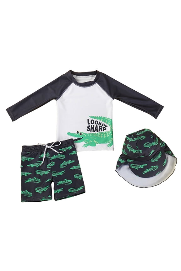 Swimsuit for Boys 2-Piece Boys Swimsuit Set Long Sleeve Shirt + Trunks Toddler Swimming Suit Kids Rash Guards Bathing Suits 1-5T 6-11Y(Black,8-9 Years)