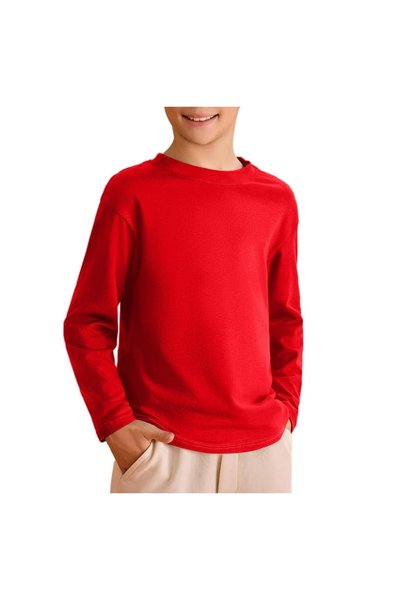 T Shirts for Boys Boys Long Sleeve Shirts Crewneck Cotton Kids T-Shirts Basic Tee Tops(Red,4-5 Years)
