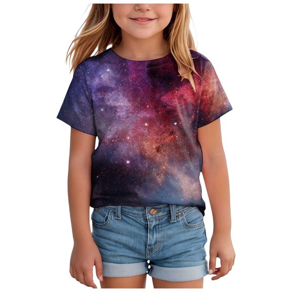 Staki Teen Girl Shirts Girls 3D Graphic Shirts Cool Crewneck T-Shirt Girls Short Sleeve Top Tees 1-5T 6-10Y 11-13Y(Light Purple,4-5 Years)