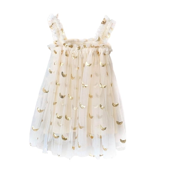 Staki Teen Girls Sleeveless Tank Dress Baby Girls Layered Fly Sleeve Tutu Dress Casual Party Tulle Tunic Dresses(Beige,12-18 Months)