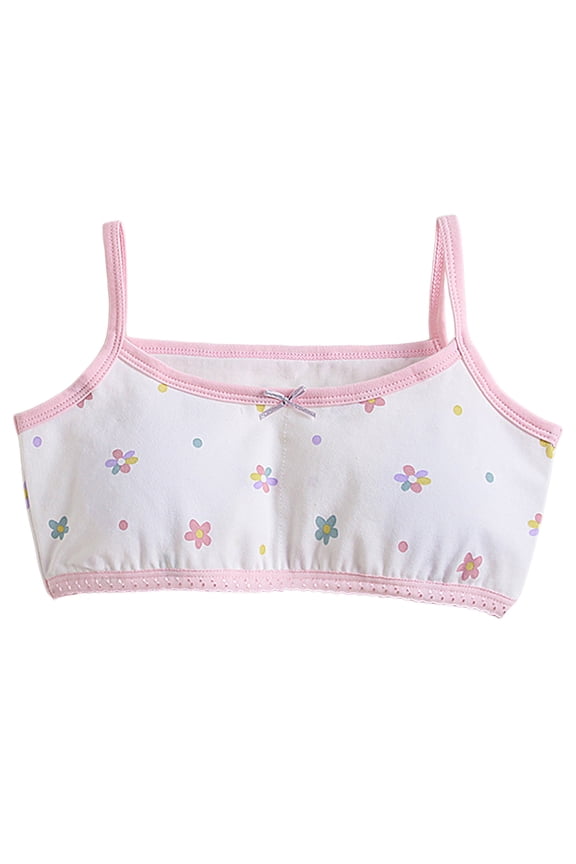 Teen Girls' Training Bra Seamless Cotton Cami Wireless Bras Elastic with Cute Bow Multicolour,13-14 Years