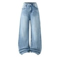 thumbnail image 1 of Staki Teen Jeans Girls Wide Leg Jeans Kids Elastic High Waisted Raw Hem Denim Pants with Pockets 12Y,13Y,14Y,15Y,16Y(Navy,13-14 Years), 1 of 9