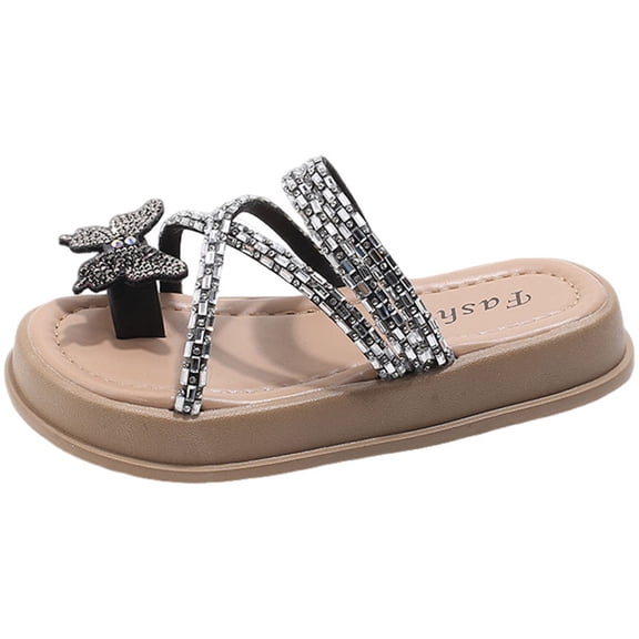 Staki Teen Sandals Girls Sandals Toddler Little Big Kids Kid Cute Open Toe Flats Dress Sandals Summer Shoes(Black,6 Big Kid)