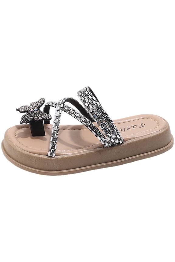 Teen Sandals Girls Sandals Toddler Little Big Kids Kid Cute Open Toe Flats Dress Sandals Summer Shoes(Black,6 Big Kid)