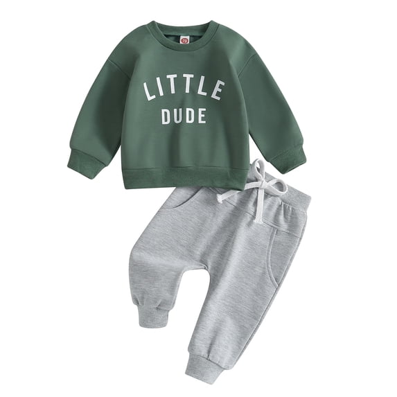 Staki Toddler Baby Boy Fall Outfit Boy Letter Embroidery Sweatshirt Top Elastic Pants Set Cute 2pcs Winter Clothes 3M-4T,3-4 Years