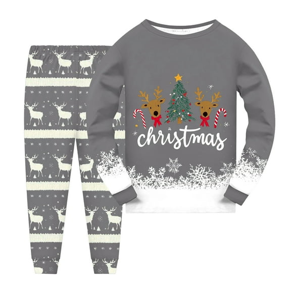Staki Toddler Baby Girl Christmas Outfit Santa's Hat Print Crewneck Sweatshirt and Pants Set 2Pcs Sweatshirt Kids(Gray,2-3 Years)