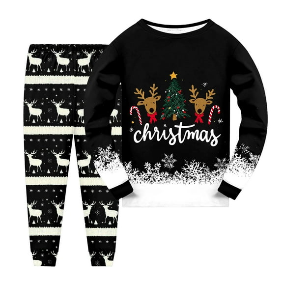 Staki Toddler Baby Girl Girl Christmas Outfit Santa Embroidered Sweatshirt Elastic Pants Set Fall Winter Clothes Toddler Christmas(Black,6-7 Years)