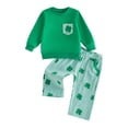 thumbnail image 1 of Staki Toddler Baby Girl St. Patrick's Day Outfit Four-Leaf Clover Embroidery Long Sleeve Sweatshirt Top and Pants Set Girls St Patricks Day Outfit 0-24M 2-3T(Green,18-24 Months), 1 of 7